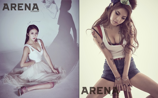 예원-솔라, 몸매 대결 승자는? 예원(왼쪽)과 마마무 솔라가 육감적인 몸매를 자랑했다. / 아레나 옴므 플러스 제공