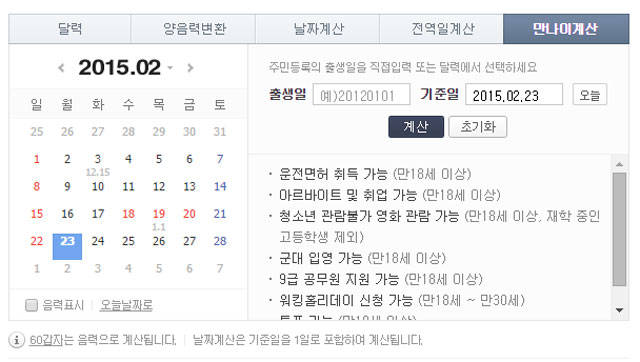 만 나이 계산기, 생년월일만 입력하면 끝. 만 나이 계산기가 편리한 면모로 주목받고 있다. 만 나이 계산기는 생년월일 8자리를 입력하는 것만으로 빠르게 만 나이를 계산해준다. /네이버 갈무리