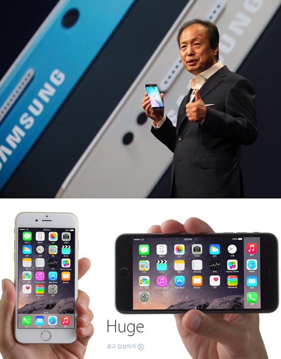 갤럭시S6 VS 아이폰6 성능대결 승자는? 갤럭시S6가 공개되면서 경쟁 모델인 애플의 아이폰6와 성능 차이에 관심이 쏠리고 있다. / 삼성전자 제공, 온라인 홈페이지 캡처