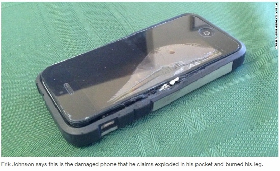 폭발한 아이폰 미국의 한 남성이 지난달 14일 자신의 아이폰5C가 폭발해 화상을 입었다고 주장했다./ CNN 캡처