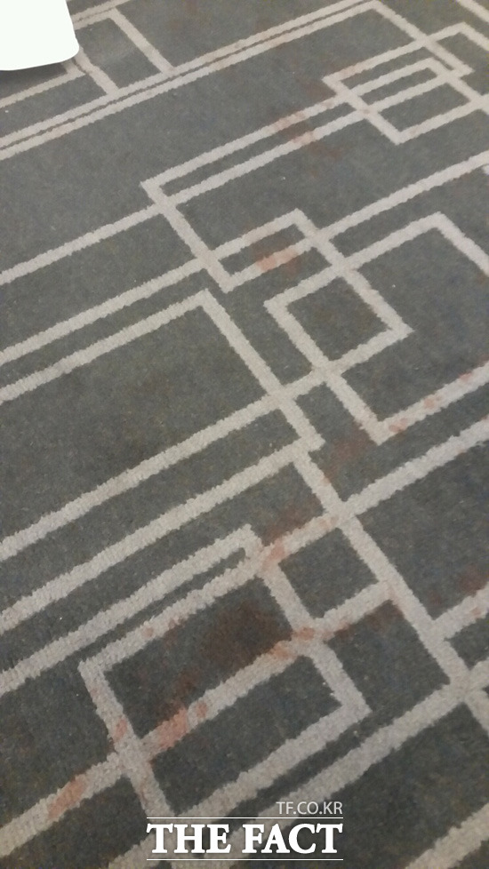 지우지 못한 핏자국 리퍼트 대사가 흘린 핏자국이 바닥에 남아 있었다./세종홀=이성락 인턴기자