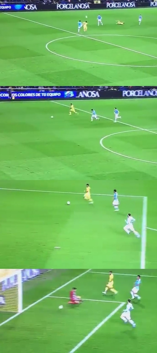 막을 테면 막아봐 산토스. 도스 산토스가 9일 셀타비고와 경기에서 폭풍 드리블에 이은 감각적인 슈팅으로 골을 넣고 있다. / 유튜브 영상 캡처