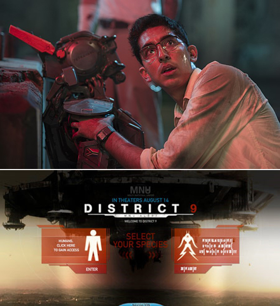 채피와 디스트릭트9. 닉 블롬캠프 감독의 채피(위)가 지난 12일 개봉했다. 닉 블롬캠프 감독의 디스트릭트9처럼 채피의 배경 역시 요하네스버그이다. /채피, 디스트릭트9 스틸