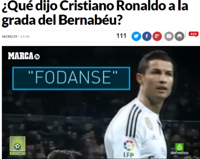 FODANSE! 크리스티아누 호날두가 욕설 논란에 빠졌다. / 마르카 홈페이지 캡처