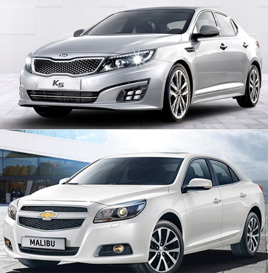 k5 풀체인지 vs 말리부 풀체인지. k5 풀체인지와 말리부 풀체인지가 공개돼 누리꾼들의 관심을 받고 있다. /기아자동차, 쉐보레 홈페이지 갈무리