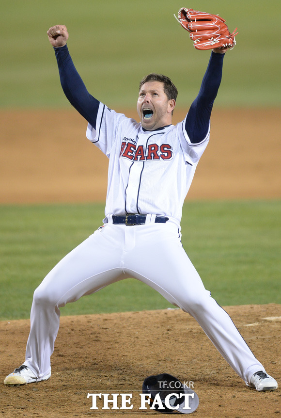 대기록 수립의 순간! 마야가 9일 넥센을 상대로 노히트노런을 달성한 뒤 포효하고 있다. / 최용민 기자
