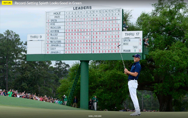 마스터스, 스타플레이어 절실 PGA 투어 2015시즌 첫 번째 메이저 대회인 마스터스 토너먼트가 타이거 우즈와 조던 스피스의 활약으로 흥행에 성공했다. / 마스터스 홈페이지 캡처