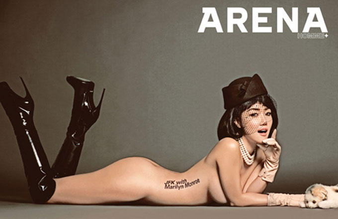 낸시랭, 과감한 누드화보. 낸시랭의 매끈한 몸매가 돋보이는 누드화보가 관심을 받고 있다./아레나 제공