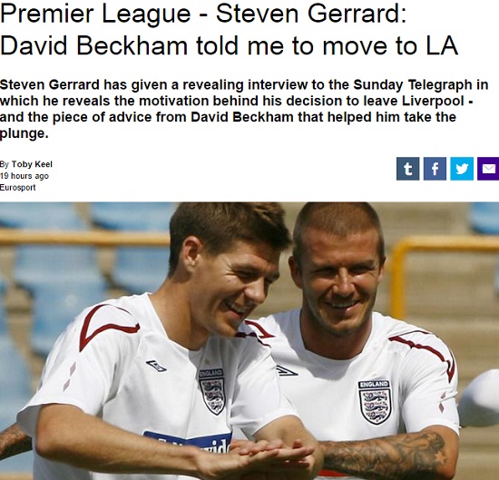 제라드, MLS 진출! 제라드가 정들었던 리버풀을 떠나 이적을 결심한 이유를 공개했다. / 유로스포트 홈페이지 캡처