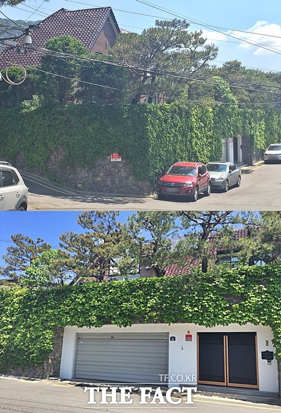 평창동에 있는 김기춘 전 청와대 비서실장의 자택. 담쟁이 덩쿨에 둘러쌓인 높은 담장에 내부 건물이 가려져 있다./평창동=서민지 기자