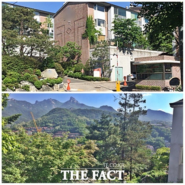 산 중턱에 위치한 문 대표의 자택. 구기동 골목길의 가파른 언덕을 오르다 보면 사이사이 고급 빌라들과 주택들이 즐비하게 늘어서 있다. 구기동에 있는 문재인 새정치민주연합 대표의 자택(위)과 건물 옆에서 바라본 구기동 일대./구기동=서민지 기자