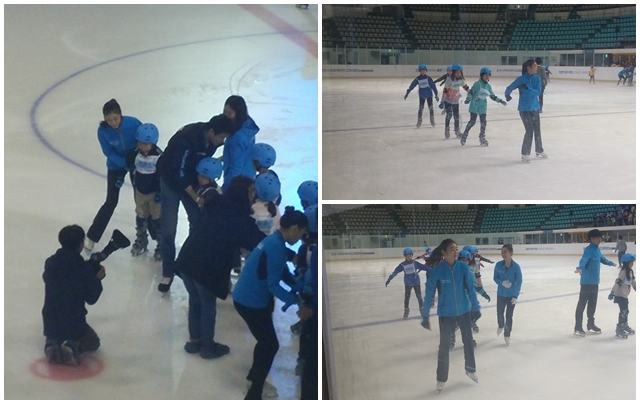 즐거운 피겨 여왕! 김연아가 어린이들과 기념촬영을 하고 기차놀이를 하는 등 즐거운 시간을 보내고 있다.