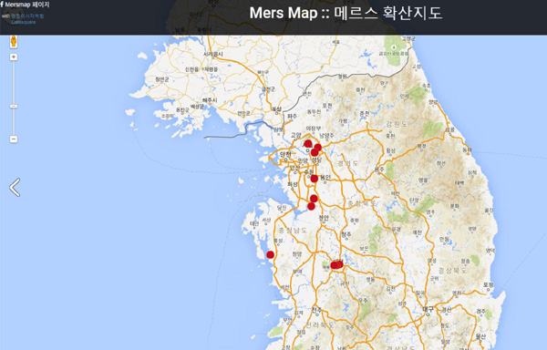 메르스 지도, SNS 통해 확산! 메르스 확산 지도가 SNS를 통해 퍼지고 있다. / 메르스맵 페이스북 페이지 캡처