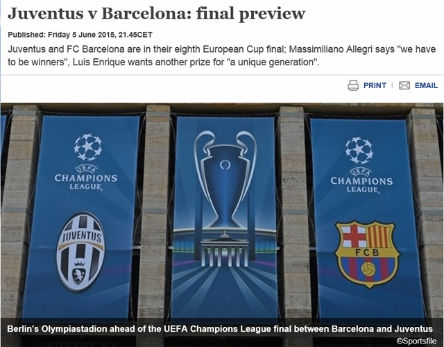 바르사-유벤투스 빅뱅 바르셀로나와 유벤투스가 7일 독일 베를린 올림피아슈타디온에서 2014~2015시즌 유럽축구연맹 챔피언스리그 결승전을 치른다. / 유럽축구연맹 홈페이지