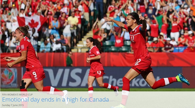 캐나다-네덜란드 승전보! 캐나다가 7일 열린 2015 FIFA 캐나다 여자월드컵 조별리그 A조 1차전 중국과 경기에서 1-0으로 이겼다. / FIFA 홈페이지 캡처