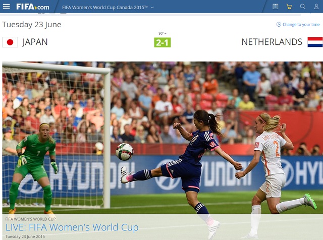 2연패 향한 순항. 일본이 24일 열린 2015 국제축구연맹(FIFA) 캐나다 여자 월드컵 16강전에서 네덜란드를 2-1로 제압했다. / FIFA 홈페이지 캡처