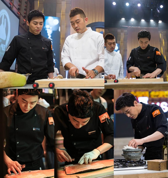 오 나의 귀신님 조정석 촬영장 뒷모습. 배우 조정석(아래)이 tvN 오 나의 귀신님 속 셰프 연기를 위해 요리를 공부하고 있다. /CJ E&M 제공