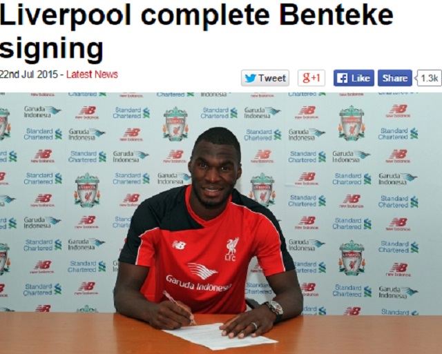 벤테케 리버풀행 리버풀이 23일 구단 공식 홈페이지에 벤테케 이적을 발표했다. / 리버풀 홈페이지 캡처