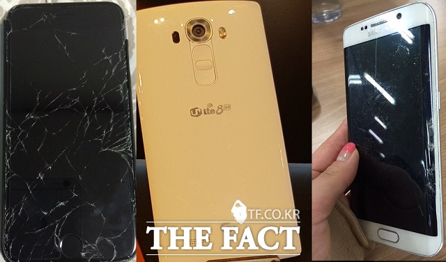 삼성·LG·애플, 주력 스마트폰 수리 얼마나 나올까? 본격적인 바캉스 시즌이 시작되면서 스마트폰 파손이 빈번하게 발생하고 있다. 이에 <더팩트>는 삼성·LG·애플 등의 주력 스마트폰 수리 비용을 취재했다. 사진은 왼쪽부터 아이폰6, G4, 갤럭시6 엣지 /더팩트DB