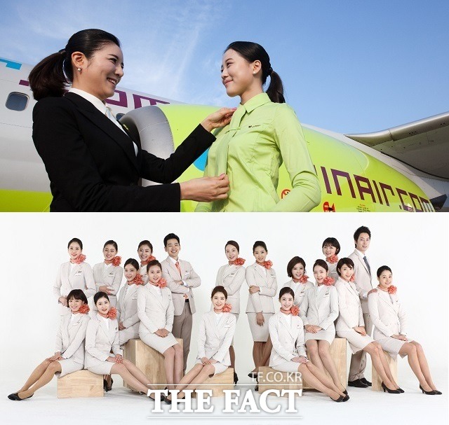 LCC 업계 1위 제주항공과 2위 진에어는 올 하반기 객실승무원 채용에서도 치열한 경쟁을 벌이고 있다. / 각 사 제공