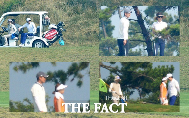 호쾌하고 시원한 굿샷~ 배용준 박수진 커플은 정조국 김성은 부부와 한팀이 돼 라운딩을 즐겼다. /남해=임영무 배정한 기자