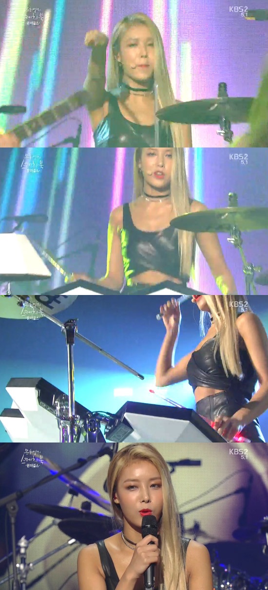 유빈 드러머 변신. 원더걸스 유빈이 아이 필 유로 컴백한 가운데 드러머로 변신했다. /KBS2 유희열의 스케치북 방송화면 캡처