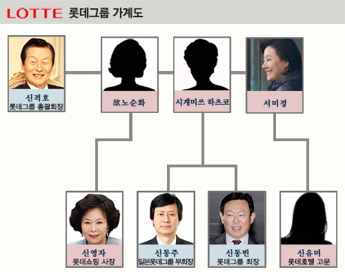 신 씨 일가 남자들 가운데 가장 많은 재산을 보유한 사람은 그룹 주력 계열사 주식 2조780억 원과 230억 원 규모의 부동산 등 합쳐 모두 2조1010억 원을 보유한 신동빈 롯데그룹 회장이다.