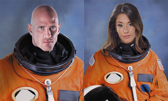 우주에서 포르노를 찍은 첫번째 인간이 될 뻔한 자니 신(왼쪽)과 에바 로비아./ 인디고고