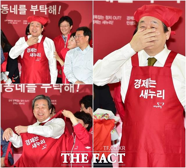 정 의원은 지난 4·29 재보선에서 당 홍보기획단장을 맡으며 새줌마를 탄생시켰다. 정 의원이 김무성 대표에게 앞치마를 입혀주고 있다. /더팩트DB