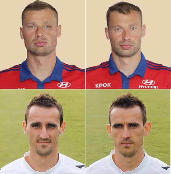 봐도 봐도 헷갈리는 쌍둥이 축구 선수들! 러시아의 베레주츠키 형제(위 왼쪽 알렉세이, 위 오른쪽 바실리)와 불가리아의 미네프 형제(아래 왼쪽 베셀리, 아래 오른쪽 요르단). /CSKA 모스크바 홈페이지(위), 유럽축구연맹 홈페이지