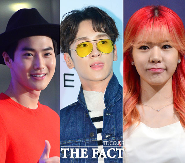 엑소 수호, 샤이니 키, 소녀시대 써니(왼쪽부터)가 JTBC 히든싱어4에 출연한다. 이들은 히든싱어4 보아 편에서 활약한다. /남윤호 기자