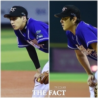 [TF사진관] '실수해도 괜찮아요!'…동호-강인, '야구를 사랑하는 아이돌'