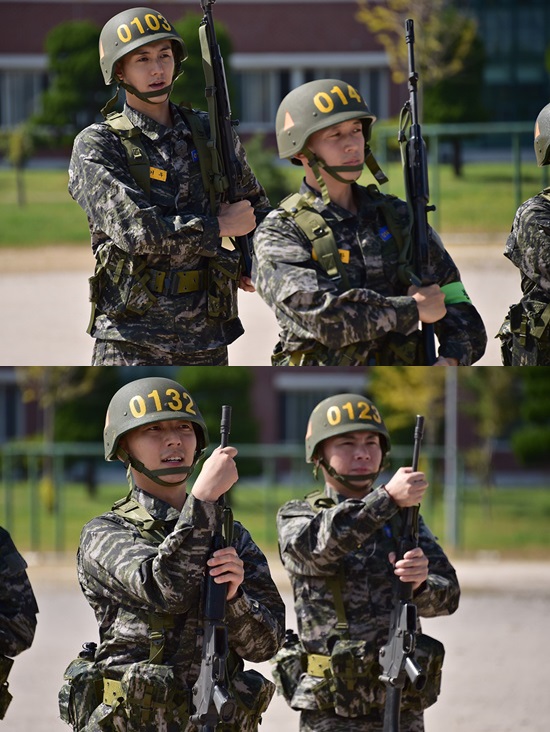 진짜 사나이 해병대 훈련 장면. 군기가 바짝 든 멤버들의 표정이 눈길을 끈다. /MBC 제공