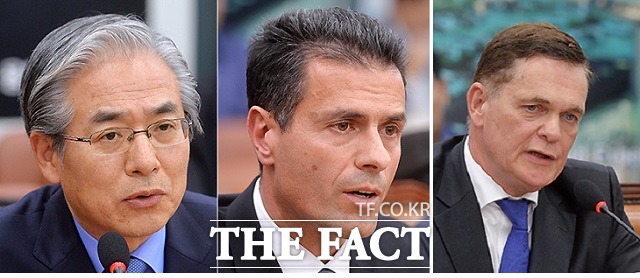 이윤석 새정치민주연합 의원은 증인들의 형식적인 답변이 이어지자 이번 국정감사는 지난해 국감의 연속 선상에서 이뤄지는 것이며 모자란 부분은 내년 국감으로 이어질 것이라고 지적했다. 김효준 대표,  디미트리스 실라키스 대표, 요하네스 타머 대표(왼쪽부터)