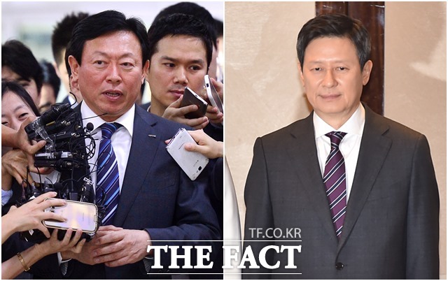 신동빈 롯데그룹 회장(왼쪽)과 신동주 SDJ코퍼레이션 회장의 2차 형제의 난이 벌어진 가운데 신동주 회장은 지난 14일 광윤사 주주총회를 열고 신동빈 회장을 이사직에서 해임했다. /더팩트DB