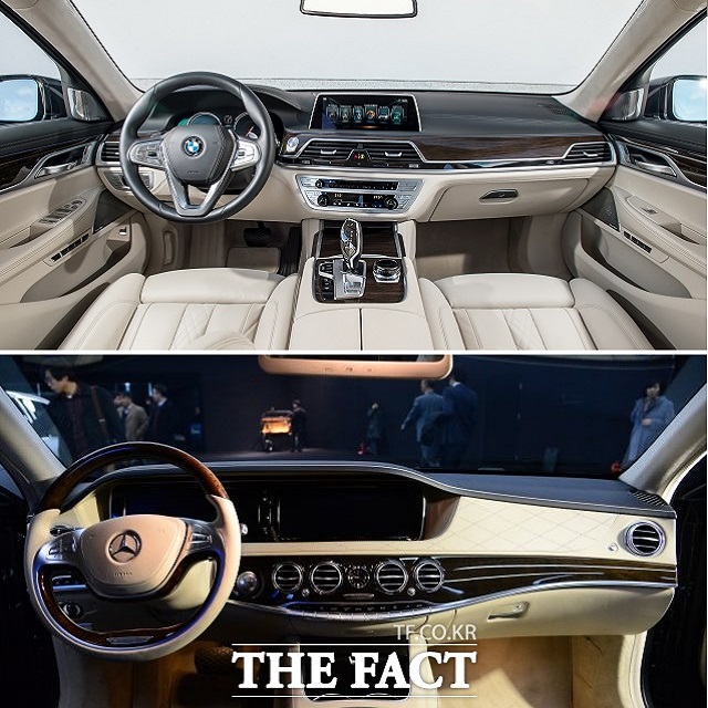 BMW와 벤츠의 최상위 모델답게 뉴 7시리즈(위쪽)와 S클래스 모두 양사 최고 기술이 집약된 다양한 편의사양들이 적용됐다.