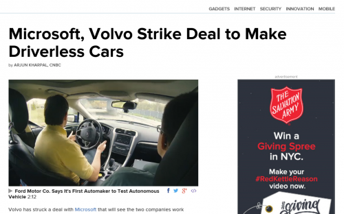 마이크로소프트가 자동차회사 볼보와 손잡고 자동차 산업 시장에 진출했다고 21일 미국 NBC가 보도했다. / NBC보도화면