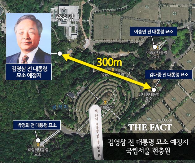 김 전 대통령의 묘소는 서울현충원 장군 제3묘역 오른쪽 능선에 조성된다. /그래픽=손해리 기자