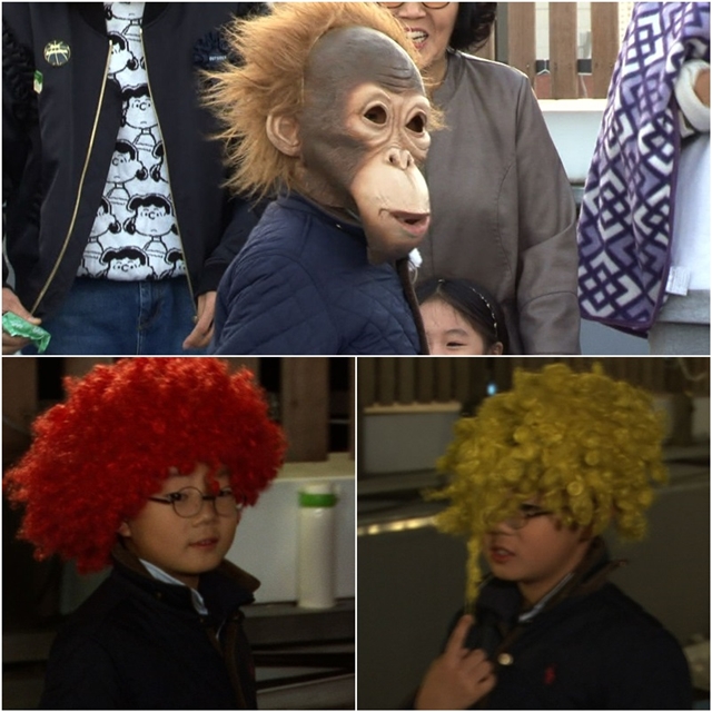 인간의 조건 윤라익, 3색 변신. 윤라익은 각종 가발과 가면을 써 출연진들에게 웃음을 줬다. /KBS2 인간의 조건-도시농부