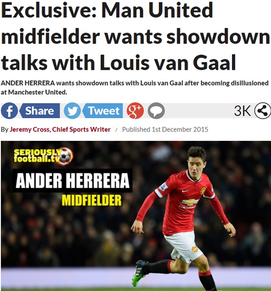 대화가 필요해 맨유에서 주전 경쟁에 밀린 에레라가 많은 걱정에 사로잡혀 있다고 2일 데일리스타가 보도했다. / 데일리스타 캡처