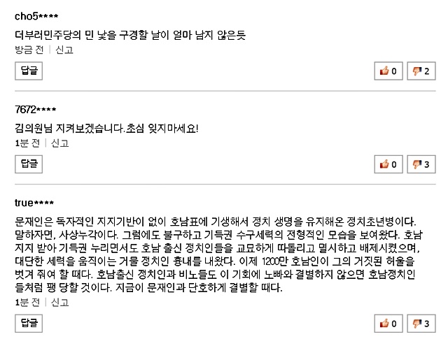 반면 또 다른 누리꾼들은 김 전 대표의 새로운 정치 질서 구축을 환영하며 응원의 메시지를 보냈다./다음 갈무리