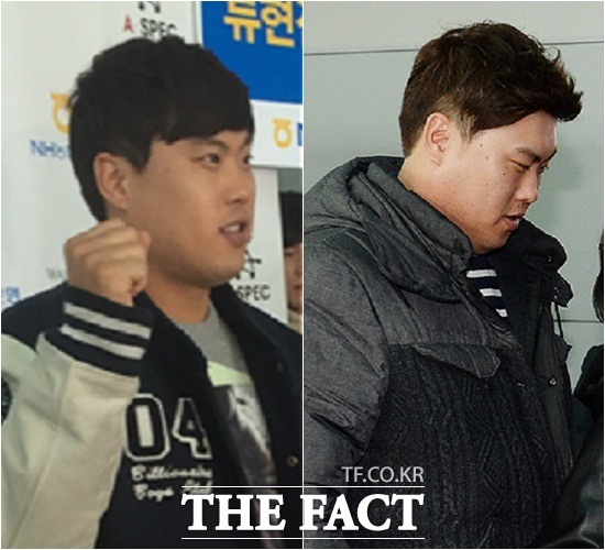 돌아온 턱선! 류현진이 11일 미국 출국에 앞서 가진 기자회견에서 한층 날렵해진 턱선을 자랑했다. 2016년 1월 류현진과 지난해 1월 류현진 옆모습. / 인천국제공항 = 이성노, 임영무 기자