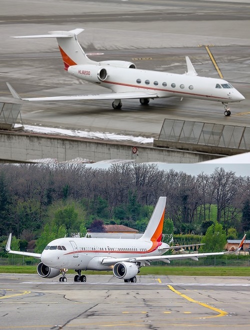 사진은 최태원 SK그룹 회장 및 SK그룹 임원들이 이용하는 SK전용기 HL8200(위)와 HL8080편으로 최태원 회장은 해당 전용기를 타고 오는 20일부터 열리는 스위스 다보스 포럼에 참석할 것으로 보인다. / 리브홈레이더 캡처