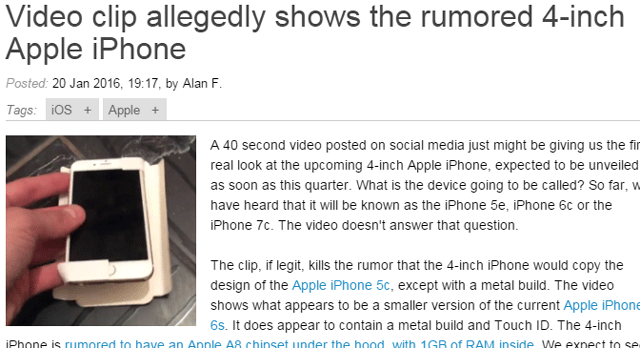 미국 IT전문매체 폰아레나는 20일(현지시각) 애플의 4인치 아이폰으로 추정되는 실물 기기 동영상이 유튜브에 올라왔다고 보도했다. /폰아레나 홈페이지 갈무리