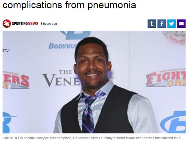 랜들맨 사망! 전 UFC 헤비급 챔피언 랜들맨이 12일 숨을 거뒀다. /스포팅 뉴스 캡처