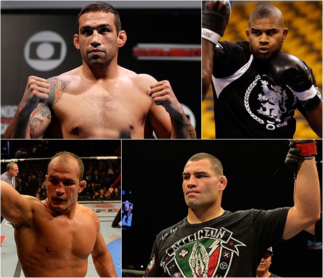 UFC 헤비급은 춘추전국시대! 지난해 6월 베두움이 UFC 헤비급 챔피언에 오른 가운데 오브레임-벨라스케스-도스 산토스(왼쪽 위부터 시계방향)가 호시탐탐 챔피언 벨트를 노리고 있다. / UFC 홈페이지 캡처