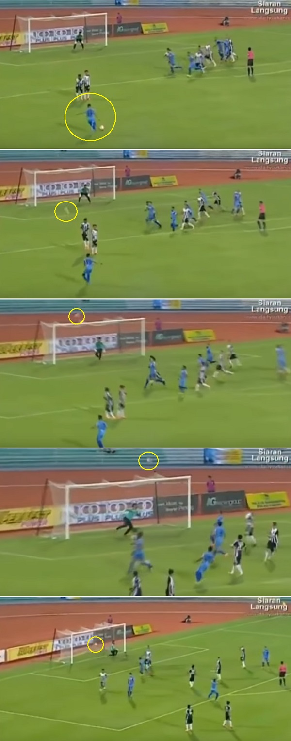 역대급 프리킥! 말레이시아의 페낭에서 뛰고 있느 파이즈가 지난달 카를로스의 UFO 슈팅을 능가하는 역대급 프리킥골을 터뜨리고 있다. / 유튜브 영상 캡처