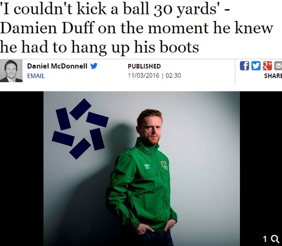 더프의 돌직구! 과거 첼시와 아일랜드 대표팀을 오갔던 더프가 12일 보도된 인디펜던트와 인터뷰에서 펠라이니와 벨기에의 경기력에 의문을 나타냈다. / 인디펜던트 홈페이지 캡처