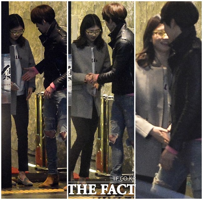 심석희(왼쪽)와 김우빈이 20일 오후 서울 청담동 한 일식집에서 달콤한 저녁 데이트를 즐기고 있다./이새롬 최진석 기자