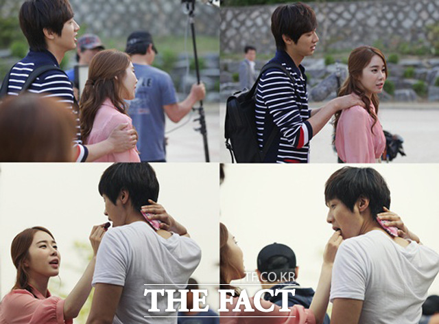 인현왕후의 남자 촬영장에서 다정한 모습을 보인 지현우-유인나 커플./tvN 제공